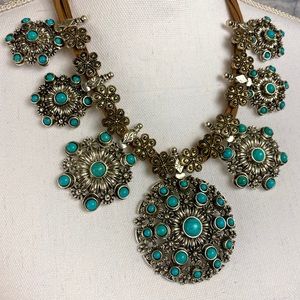 Turquoise Silver Necklace with leather
